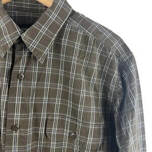 Eddie Bauer Mens Plaid Long Sleeve Button Up Shirt Brown Blue‎ White Size L